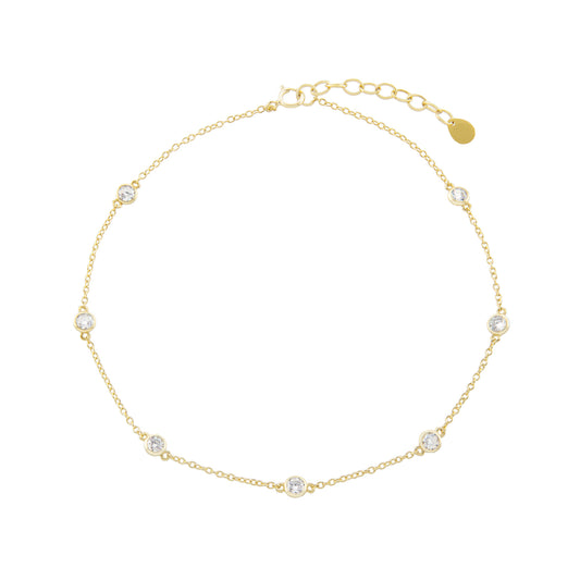 14K Gold Plated CZ Bezel Anklet