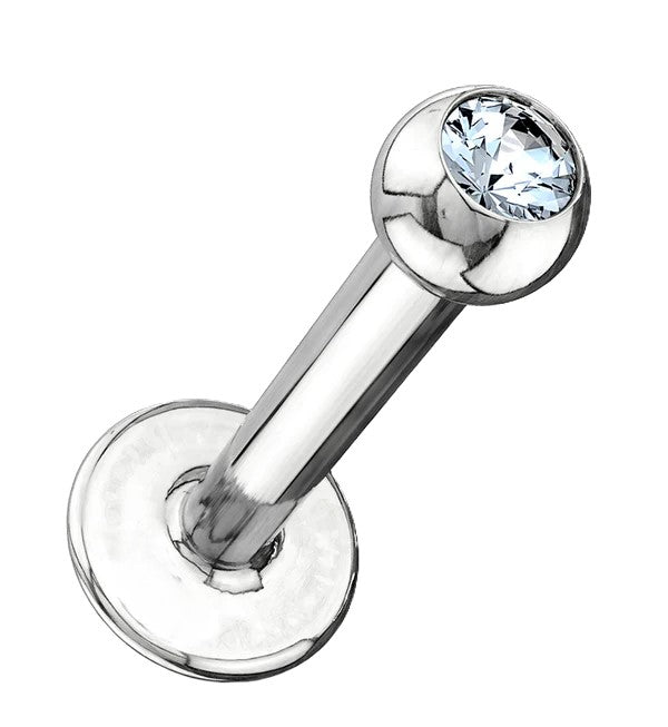 14 K White Gold Bezel Set CZ 16G Labret Stud