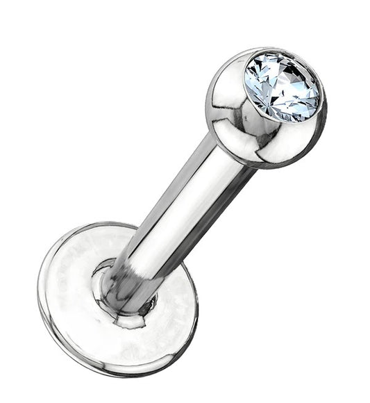 14 K White Gold Bezel Set CZ 16G Labret Stud