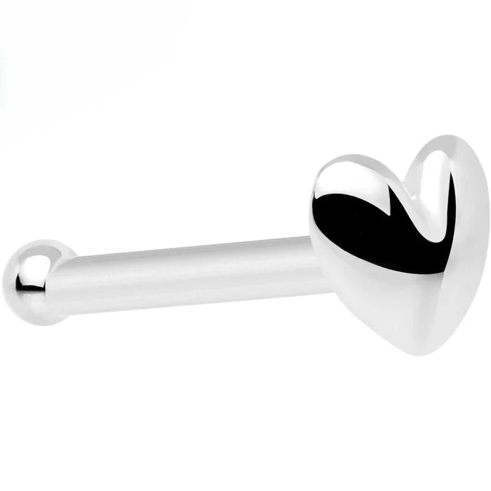 14K White Gold High Polish Heart Nose Bone Stud