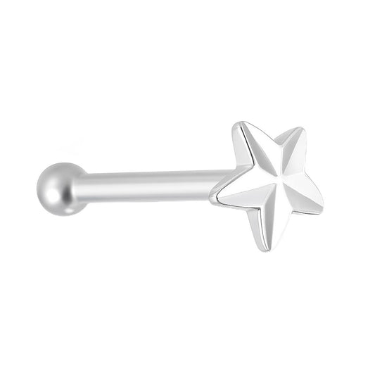14K White Gold Diamond-Cut Star Nose Bone Stud