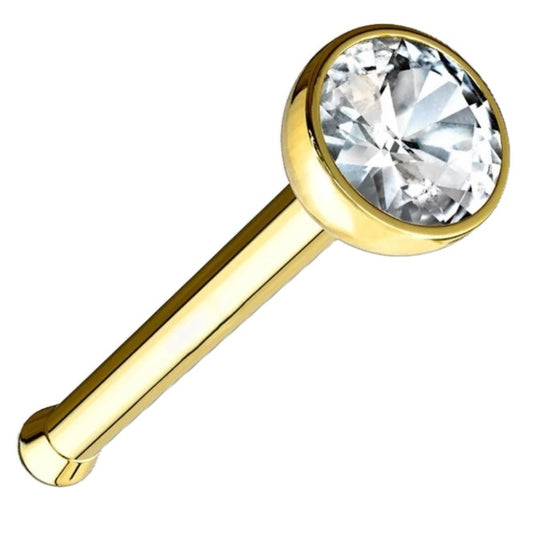 14K Yellow Gold Bezel Set Diamond Nose Bone Stud