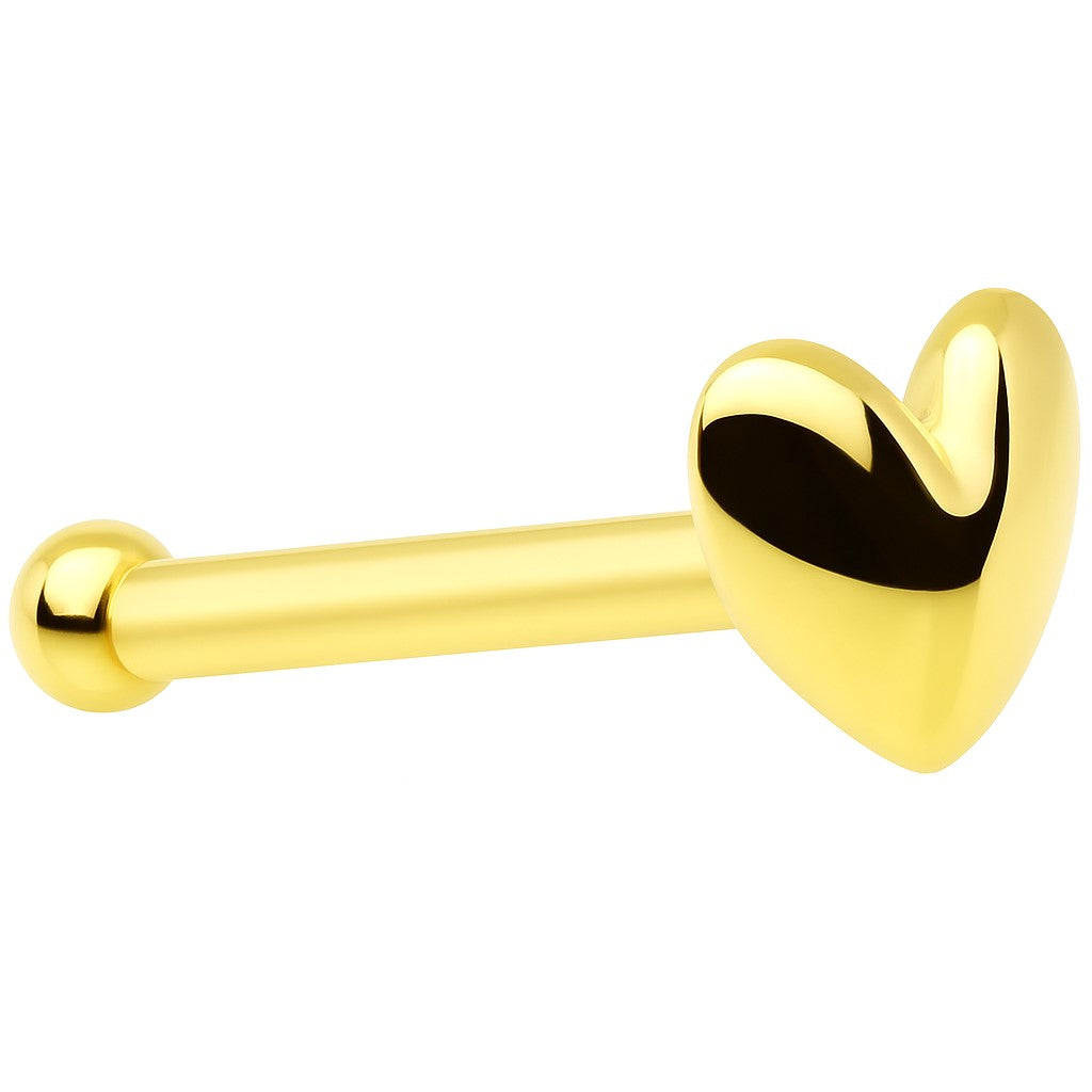 14K Yellow Gold High Polish Heart Nose Bone Stud