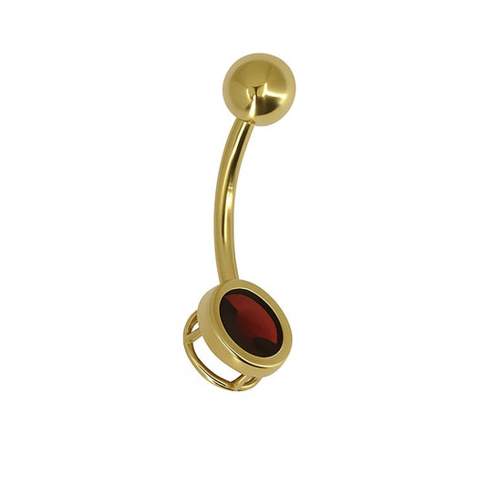 14K Gold Bezel-Set Garnet Navel Ring