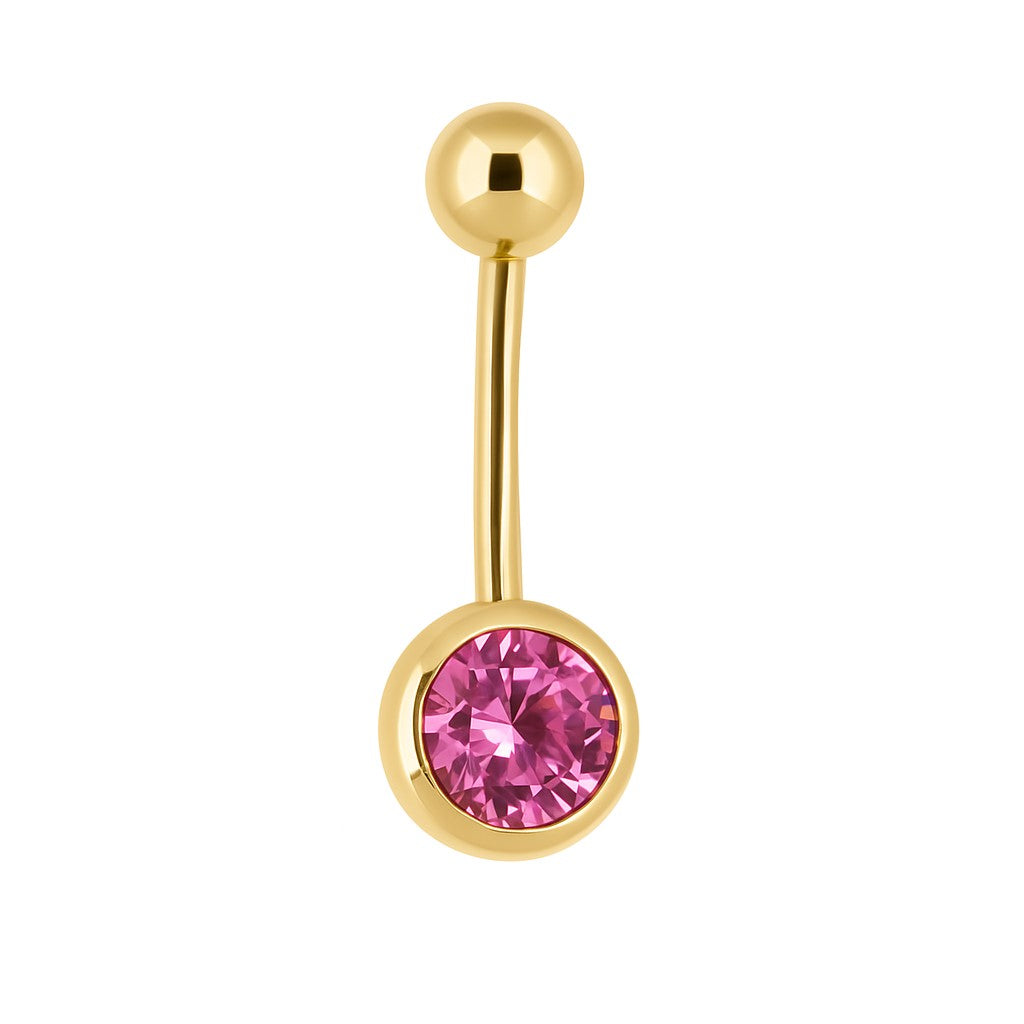 14K Gold Pink CZ 14G Navel Ring