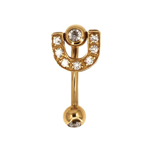 14K Gold CZ Horseshoe Navel Ring