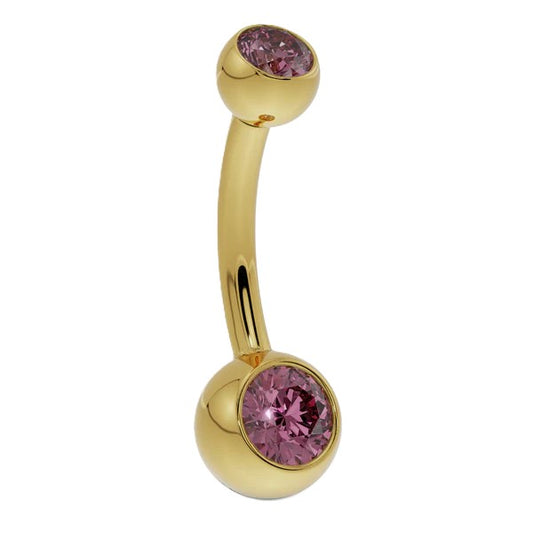 14K Gold Dusty Pink CZ 14G Navel Ring