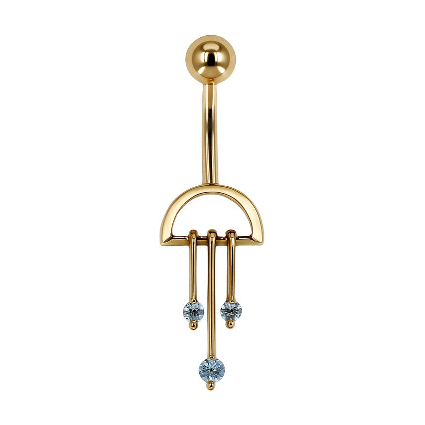 14K Gold Blue CZ Dangle Navel Ring