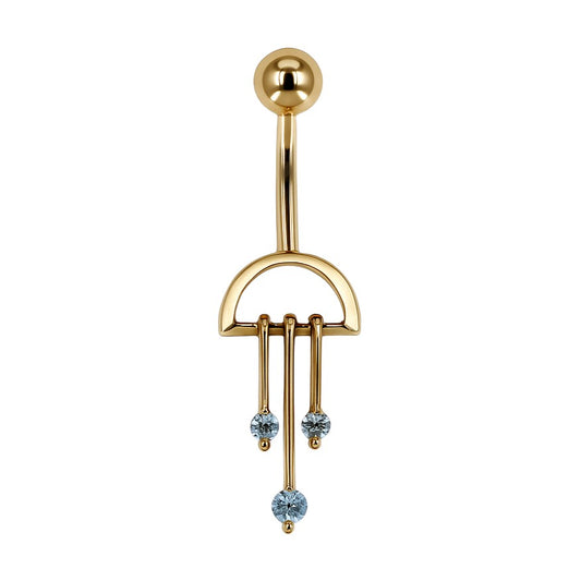 14K Gold Blue CZ Dangle Navel Ring
