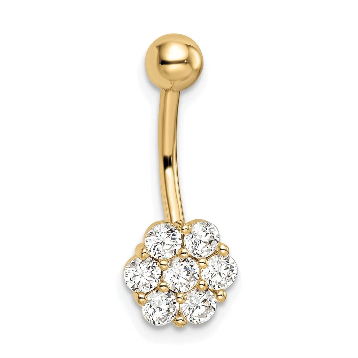 14K Gold CZ Flower 14G Navel Ring