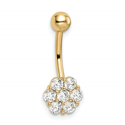 14K Gold CZ Flower 14G Navel Ring