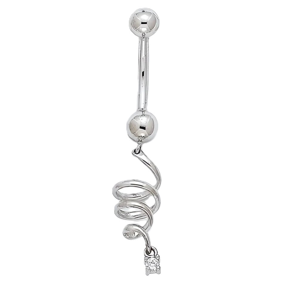14K White Gold Swirl Dangle 14G Curved Barbell
