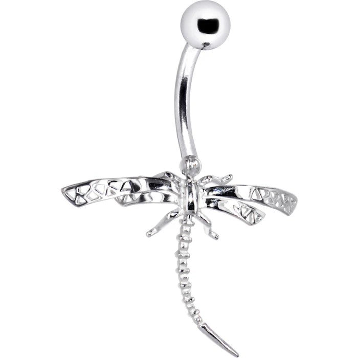 14K White Gold Dragonfly 14G Navel Ring