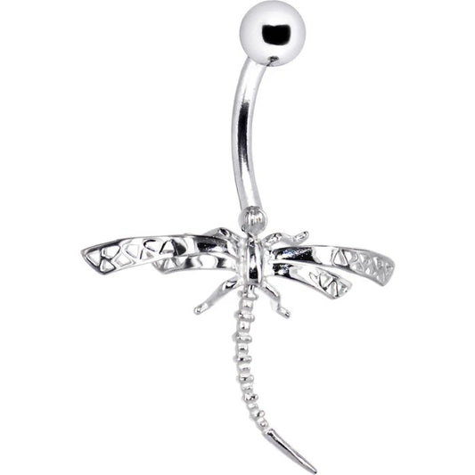 14K White Gold Dragonfly 14G Navel Ring