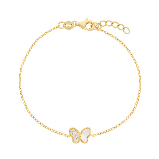 14k Gold Plated CZ & Mother Of Pearl Butterfly Bracelet