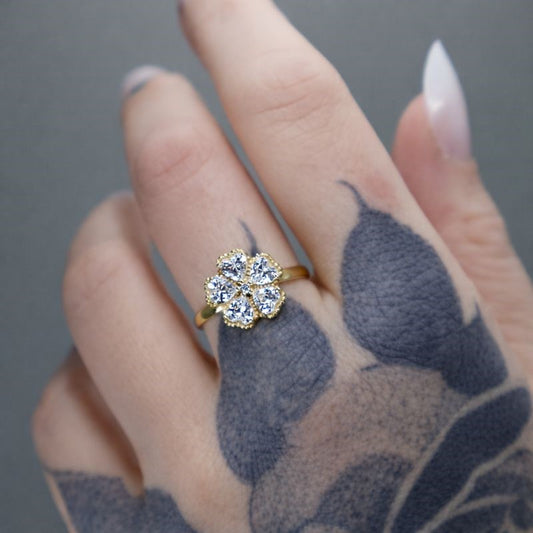 14K Gold-Plated Sterling Silver Beaded Flower Ring
