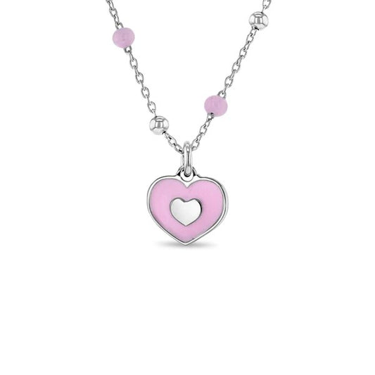 Sterling Silver Pink Enamel Heart Children's Necklace