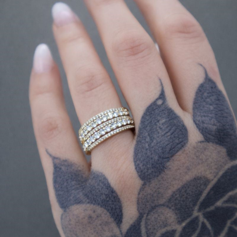 14K Gold-Plated Sterling Silver CZ Stackable Ring Set - 5 Pieces