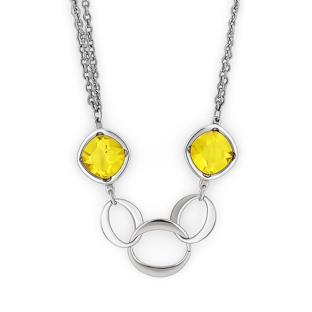 Stainless Steel Yellow Stone Three-Strand Rolo Link 20" Necklace