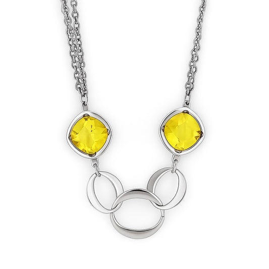 Stainless Steel Yellow Stone Three-Strand Rolo Link 20" Necklace