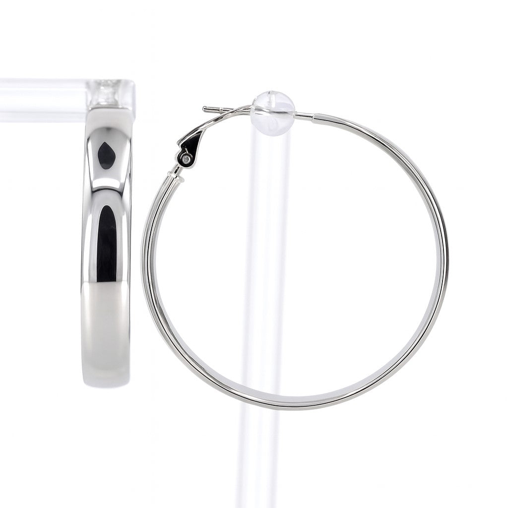 14K White Gold High Polish Flat Tube Hoop Earrings