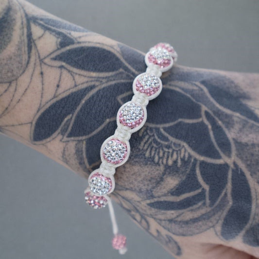 Pink & White Swarovski® Crystal Macramé Adjustable Bracelet