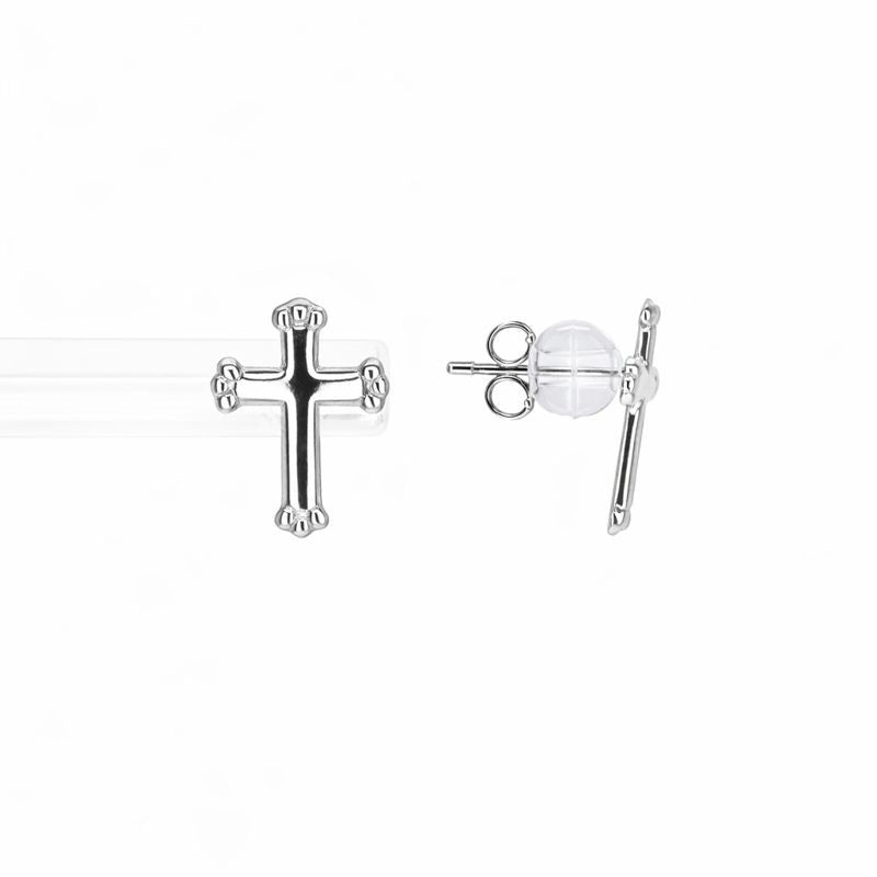 14K White Gold Fancy Cross Stud Earrings