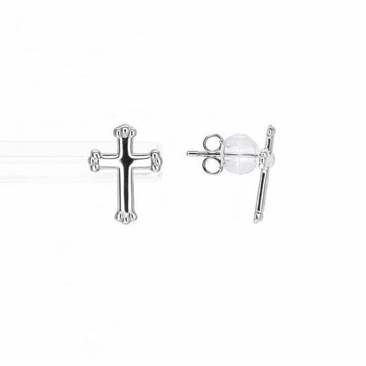 14K White Gold Fancy Cross Stud Earrings