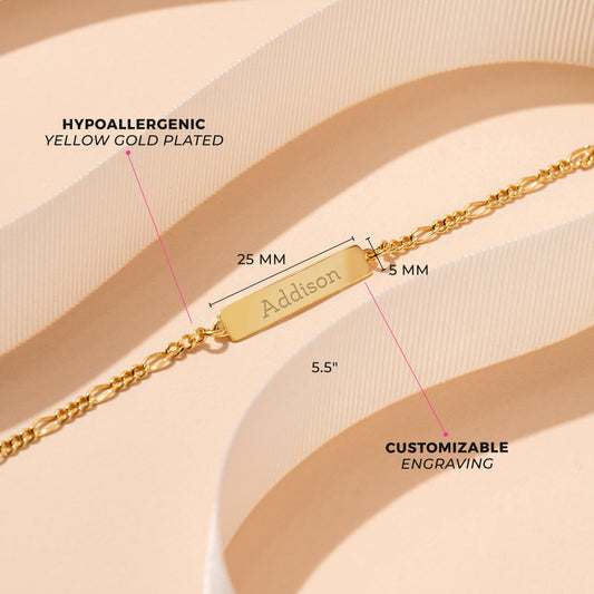 Gold Plated Engravable ID Figaro Children's Bracelet